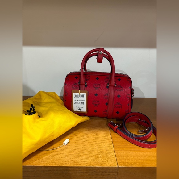 MCM Red Satchel Bag with Monogram - Picture 1 of 6